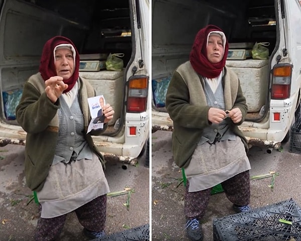 Pazar esnafı ile sohbet eden Tarık Balyalı'ya bir çiftçi kadın, 'İmamoğlu'ndan Allah razı olsun' dedi.