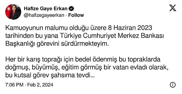 Erkan'ın X'te (Twitter'da) istifa paylaşımı bu şekilde oldu.