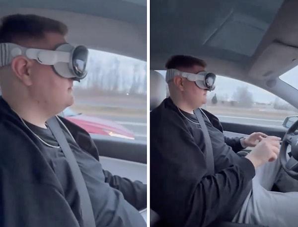 Amerika’da bir adam elektrikli aracıyla yolculuk yaptığı sırada, Apple Vision Pro kullandığı anları paylaştı.