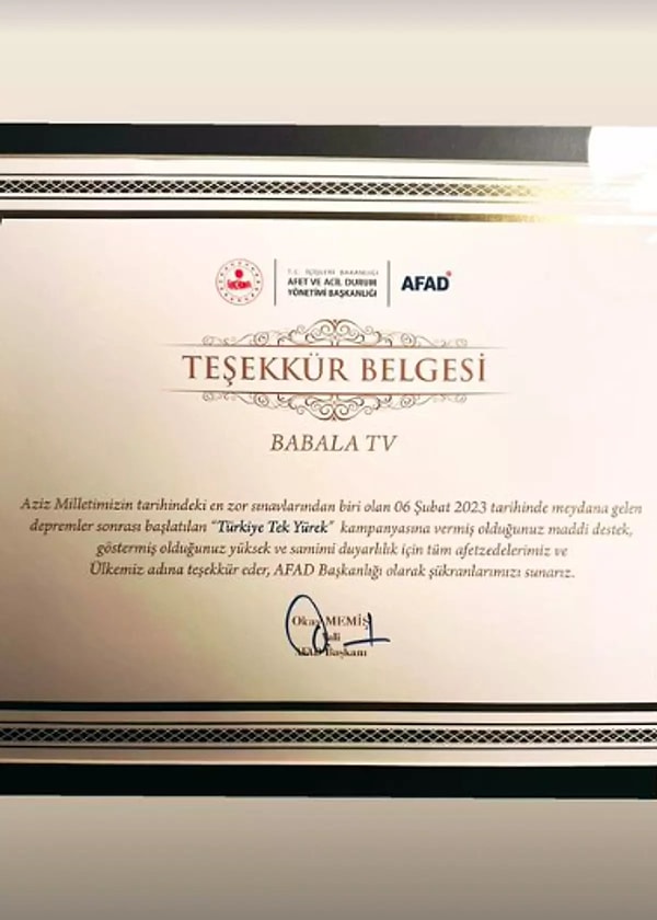 Hatta AFAD da Oğuzhan Uğur'a BaBaLa ekibi adına bir teşekkür belgesi yollamıştı.