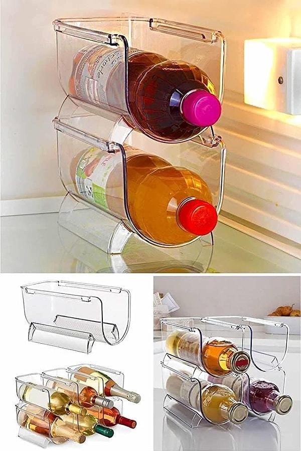 12. Buzdolabında size yer açacak ve şişelerinizi düzene sokacak bir şişe rafı organizeri.