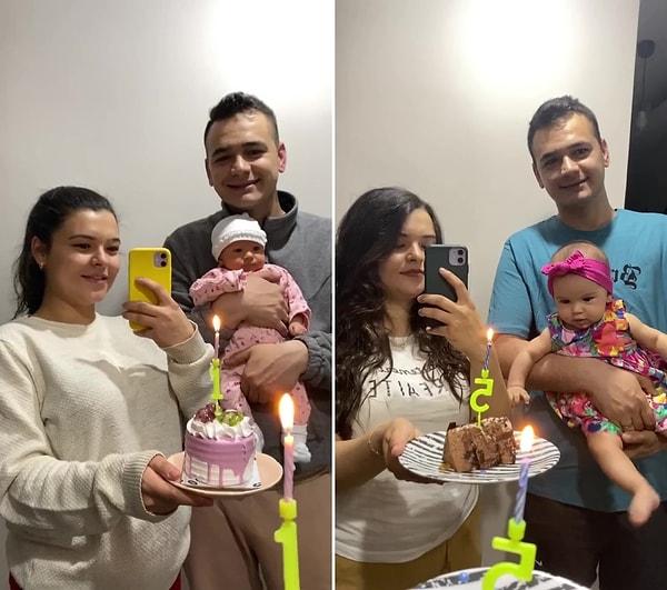 Yenidoğan çocuklarının her ay doğum ayını kutlayan çift, 1 yıl boyunca çocuklarına pasta üfletti.