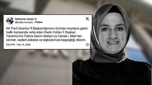 AK Parti İstanbul Kadın Kolları Başkan Yardımcısı Fatma Sevim Baltacı, il başkanlığının önünde geçirdiği trafik kazası sonrasında hayatını kaybetti.