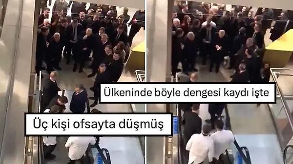 Cumhurbaşkanı Recep Tayyip Erdoğan burnunu silmek için duraklayınca yürüyen merdivene önden binen doktorların yukarı çıkan merdivenden aşağı inmeye çalışması goygoycuların diline düştü.