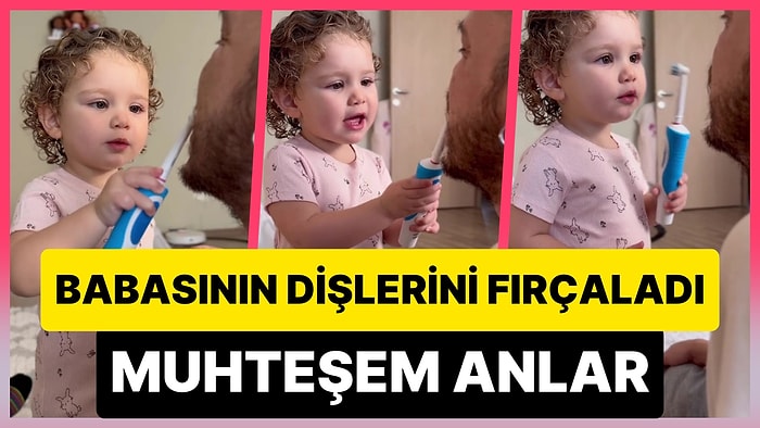 Şarjlı Diş Fırçası ile Babasının Dişlerini Fırçalayan Ufaklığın Sevimlilik Patlaması Yaşadığı Anlar