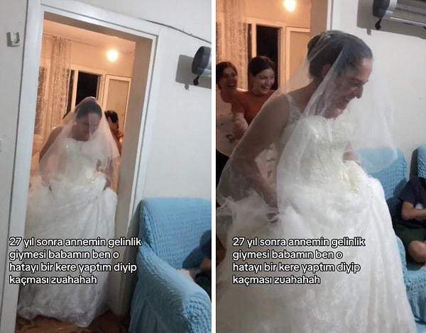 Bir kadın 27 yıllık eşine, gelinliğini giyerek sürpriz yapmak istedi.