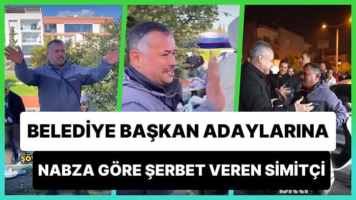 Aydınlı Simitçinin, AK Parti ve CHP Belediye Başkan Adaylarına Nabza Göre Şerbet Verdiği Anlar