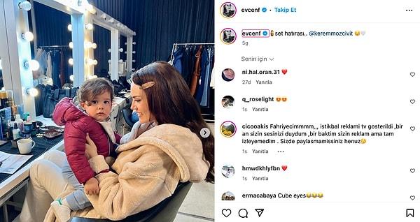 Evcen'in henüz bir yaşına geçtiğimiz ay giren oğlu Kerem'e Instagram hesabı açtığı ve paylaşımlara etiketlediği görüldü.