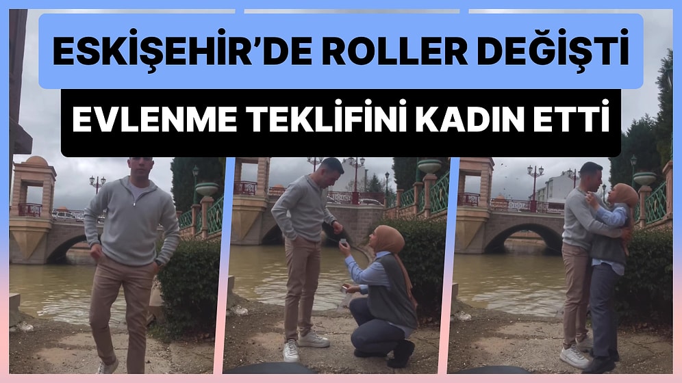 Eskişehir'de Diz Çökerek Sevdiği Erkeğe Sürpriz Bir Şekilde Evlenme Teklifi Eden Kadın
