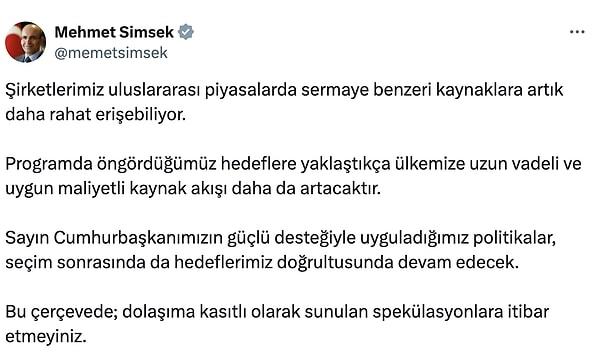 Mehmet Şimşek'in paylaşımı 👇