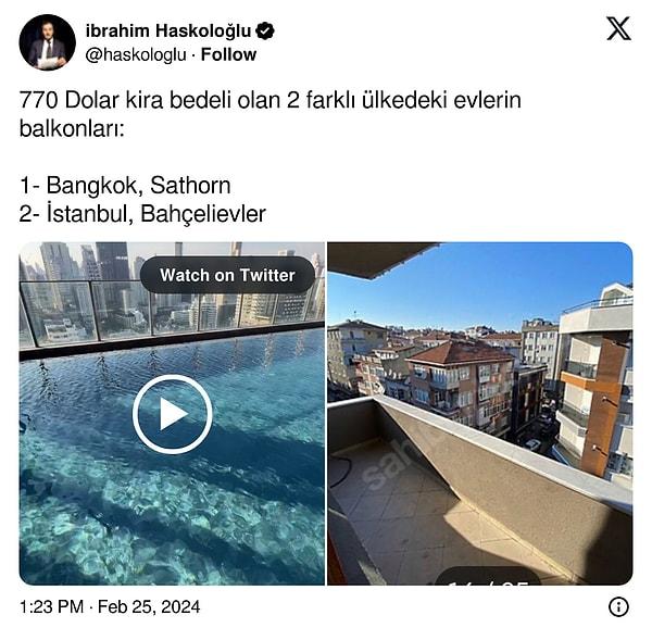 Gazeteci İbrahim Haskoloğlu, kirası 770 dolar iki evin manzarasını karşılaştırdı.