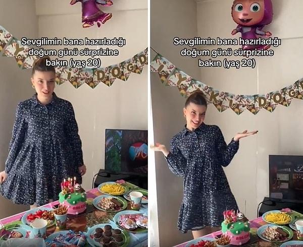Sevgilisi tarafından çocuk doğum günü konseptli bir sürpriz doğum günü partisi düzenlenen kadının o anları ise sosyal medyada viral oldu.