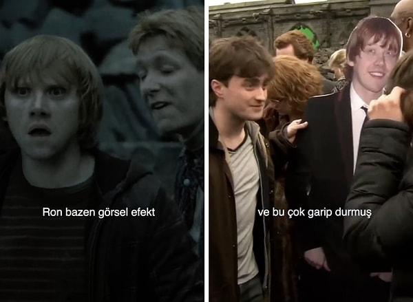 Harry Potter serisinin son filminde, bir sahnede Ron Weasley'nin görsel efekt olduğunu birçok kişi fark etmiştir fakat bu detay üzerine pek konuşulmadı.
