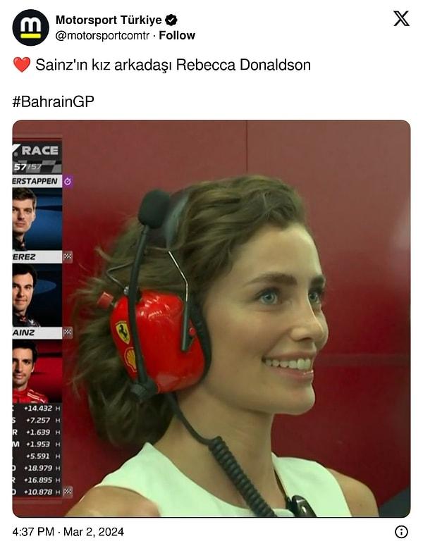 Derken, çok az insanın bildiği bir bilgi ortaya çıktı: F1 Sürücüsü Carlos Sainz’ın kız arkadaşı Rebecca Donaldson'ın bu pozu sosyal medyada viral oldu.