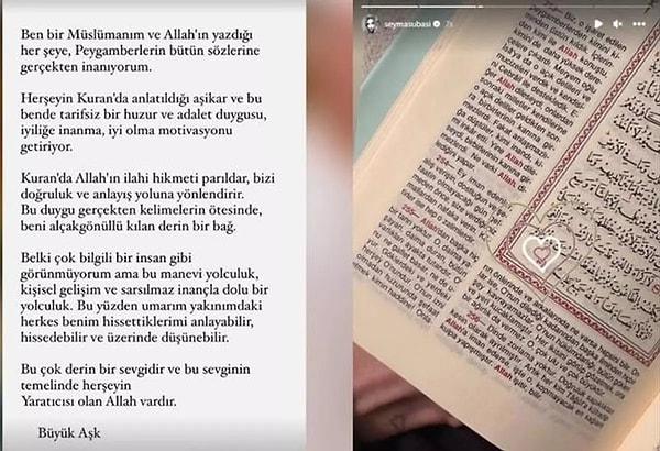 En son Instagram'da yaptığı Kur'an paylaşımı ile gündeme gelen Subaşı, "Ben bir Müslümanım ve Allah'ın yazdığı her şeye, peygamberlerin bütün sözlerine gerçekten inanıyorum" şeklinde açıklama yapmıştı.