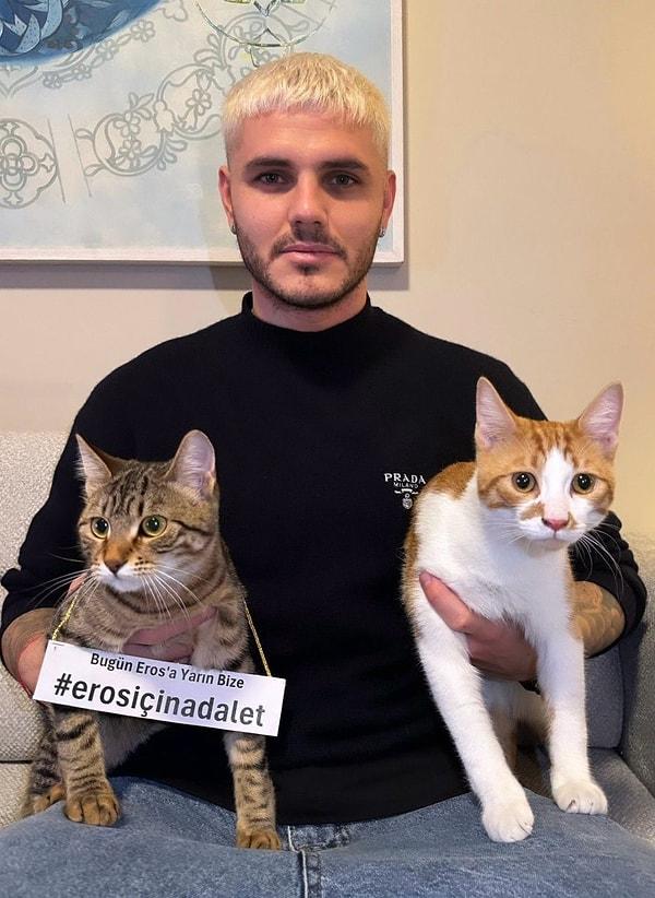 Kedi Eros için adalet çağrısında bulunan isimlerden bir tanesi de Galatasaray'ın yıldız futbolcusu oldu. Mauro Icardi, sahiplendiği kedileri ile yaptığı paylaşımda Eros için adalet çağrısında bulundu.