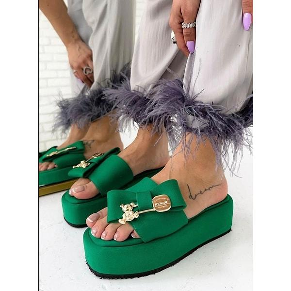 İye Shoes Yeşil Renk Kadın Terlik