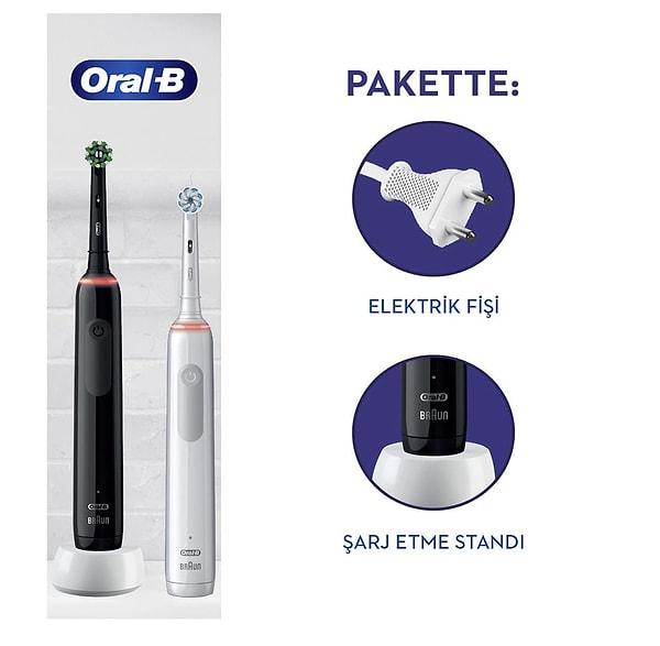 Oral-B Pro3-3900 Şarj Edilebilir Diş Fırçası 2'li Set Siyah&Beyaz