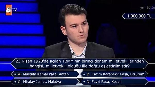5. ATV ekranlarında yayınlanan Kenan İmirzalıoğlu'nun sunduğu Kim Milyoner Olmak İster programında aylar sonra ilk kez 1 Milyon TL'lik soru açıldı.