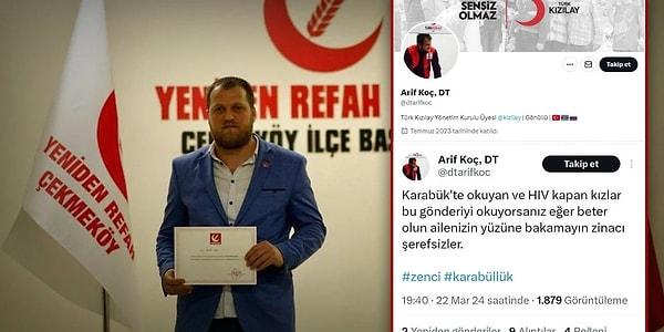 Kızılay Yönetim Kurulu Üyesi Arif Koç’un, sosyal medya hesabından Karabük Üniversitesi’nde okuyan kız öğrenciler için yazdığı küfürler büyük tepkilere neden oldu.