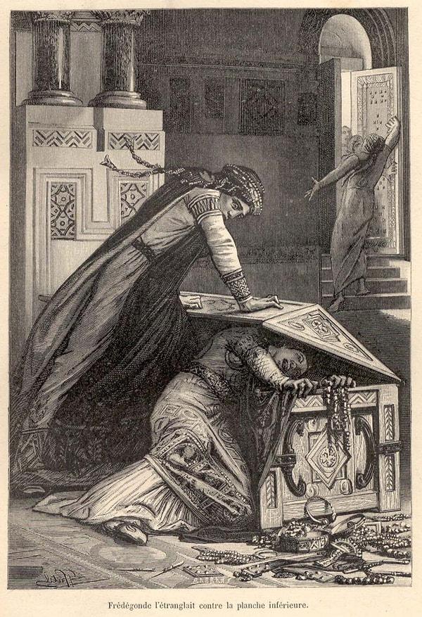 6. Soissons kraliçesi Fredegund, kocasının eski eşini öldürdü ve ardından kız kardeşini hedef aldı.