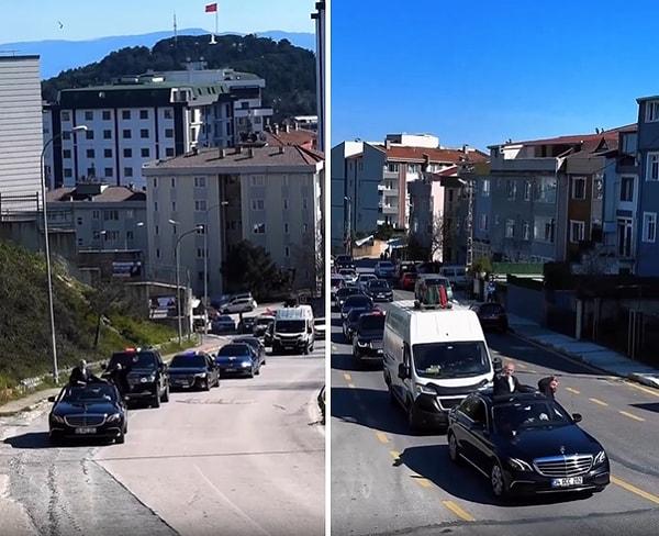 İstanbul Pendik'te bir mahallede muhtar adayı olan Şükrü Aydemir de çakarlı lüks araçlarıyla konvoya çıktı.