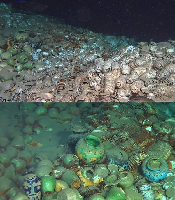14. Güney Çin Denizi'nin 1500 metre derinliğindeki iki Çin gemi enkazında bulunan 100.000'den fazla seramik eşya. Bu kalıntılar Mayıs 2023'te keşfedildi. Gemiler Ming hanedanına tarihleniyor. (1506-1522)