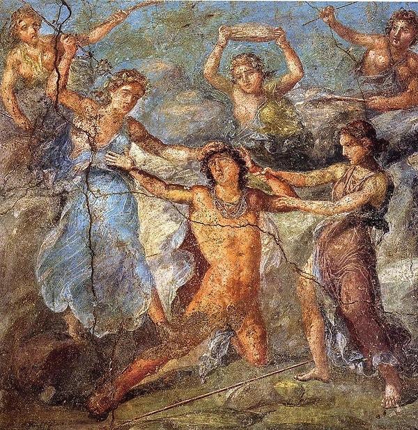 Wine God Dionysus tears Pentheus' limbs apart for resisting his cult.