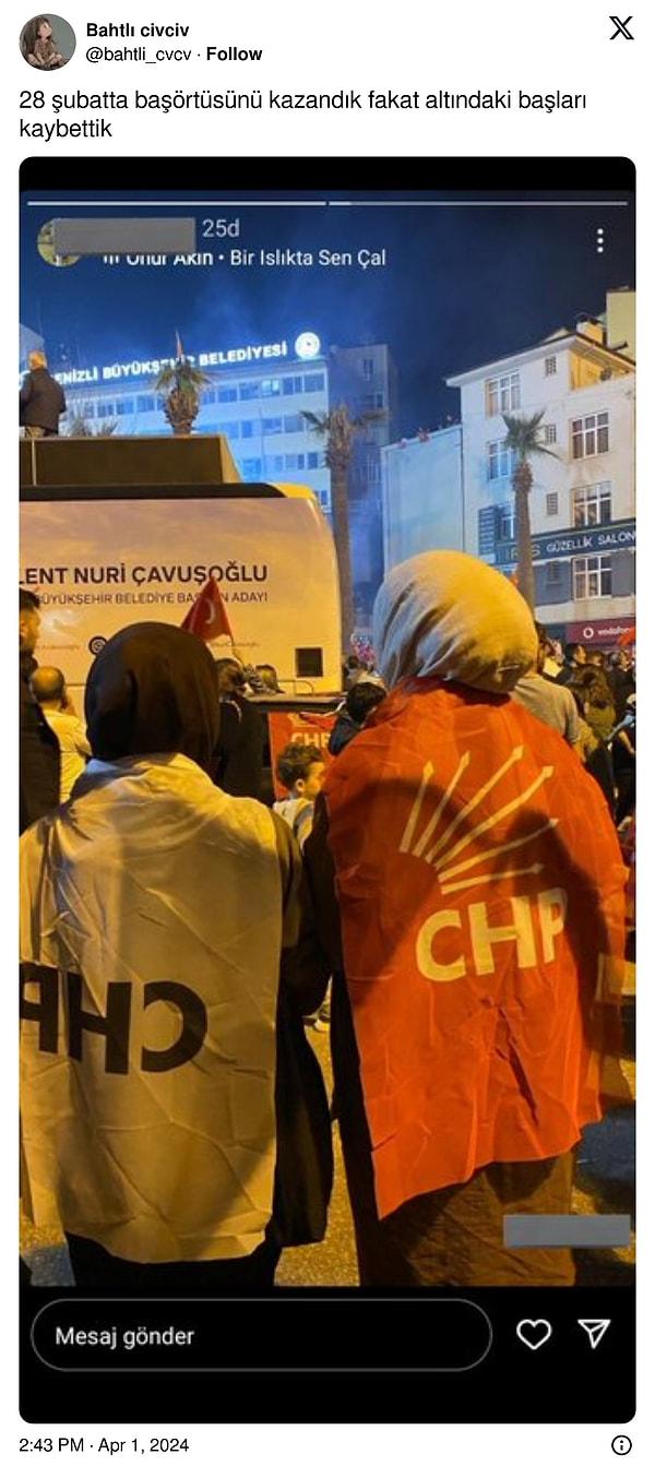 Bir kullanıcı, CHP'nin kazanmasını kutlayan başörtülü iki kadının fotoğrafını paylaşarak 28 Şubat'ı hatırlatınca bir tartışmanın fitilini ateşledi.