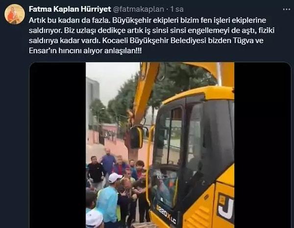 Kocaeli Büyükşehir Belediyesi ekipleriyle İzmit Belediyesi Fen İşleri ekipleri karşı karşıya geldi. Fatma Hürriyet Kaplan duruma sosyal medya hesabından tepki gösterdi.