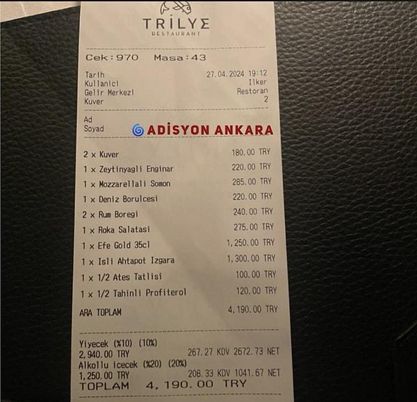 Ankara'nın efsane mekanı Trilye'nin Nisan 2024 fiyatları böyle