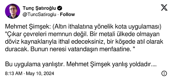 Kaynakları üretime ve sonrasında da ihracata yöneltmek istediklerini belirten Şimşek'in ifadeleri yorumlara da neden oldu.