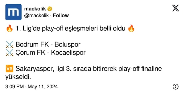 Alınan sonuçların ardından play-off eşleşmeleri de şu şekilde gerçekleşti 👇