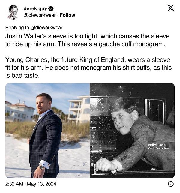 3. "Justin Waller'ın kolu çok dar, bu da kolun koluna çıkmasına neden oluyor. Bu bir kaba manşet monogramını ortaya çıkarıyor..."