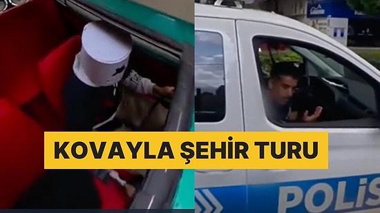 Adana'da Kafasına Kova Geçiren Vatandaş Aracıyla Trafikte Dolaştı