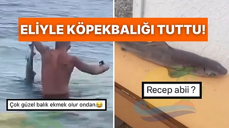 Konyaaltı Sahili’nde Recep İvedik’i Aratmayan Görüntüler: Bir Vatandaş Eliyle Köpek Balığı Tuttu