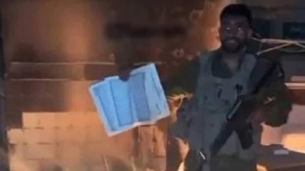 İsrail ordusunun Givati Tugayı bünyesindeki Rotem 435 Taburu’na bağlı olduğu belirtilen Itzhak Buznah adlı asker, kendi sosyal medya hesabından eline aldığı Kur’an-ı Kerim’i ateşe attığı anlara ilişkin görüntüleri paylaştı.