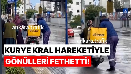 Yaşlı Teyzeyi ve Çocuğu Yağmurda Ayakları Islanmasın Diye Karşıdan Karşıya Motorla Geçirdi