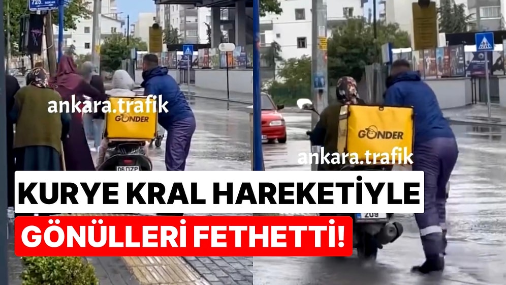 Yaşlı Teyzeyi ve Çocuğu Yağmurda Ayakları Islanmasın Diye Karşıdan Karşıya Motorla Geçirdi