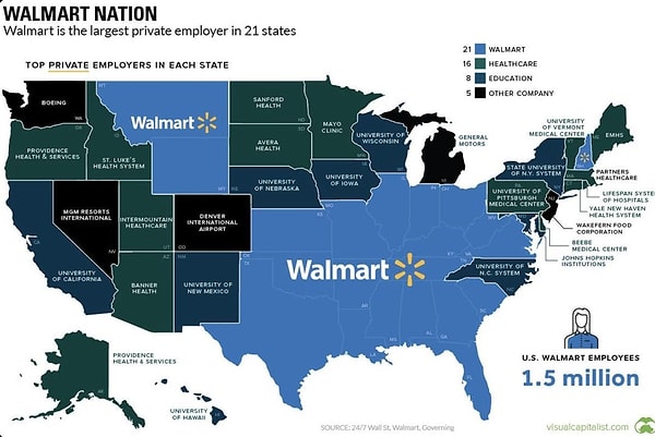 1. Amerika'daki eyaletlerde en büyük iş veren firmalar.