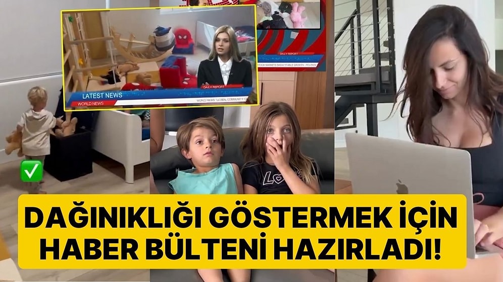 Çocuklarının Odasını Toplaması İçin Haber Bülteni Hazırlayan Anne