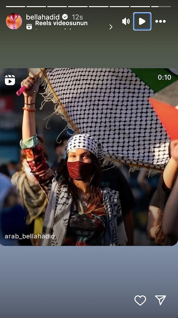 Bella Hadid Filistin'i desteklemeye devam etti.