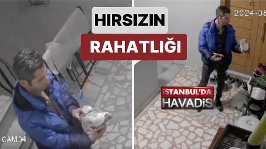 Bu Nasıl Rahatlık? İstanbul'da Bir Hırsız Girdiği Binadan Çalacağı Ayakkabıları Mağazadan Seçer Gibi İnceledi