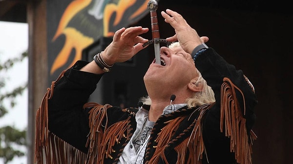 Record for Sword Swallowing: In 2015, a person swallowed 29 swords with a length of 68 cm each, claiming this record.