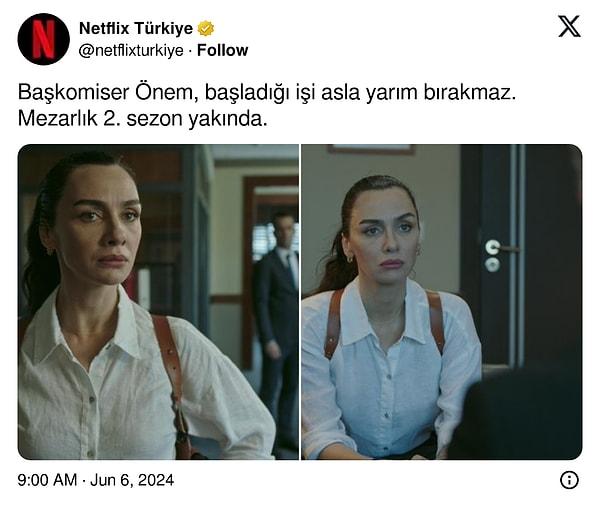 Netflix Türkiye paylaştığı bir gönderide Önem başkomiserin görsellerini paylaşarak "Başkomiser Önem, başladığı işi asla yarım bırakmaz. Mezarlık 2. sezon yakında" haberini iletti. Bu haber hayranları çok heyecanlandırdı. Gelin o yorumlara hep birlikte bakalım.
