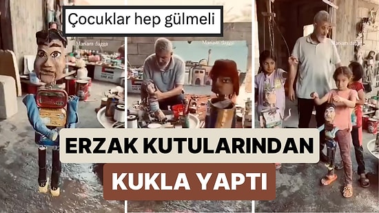 Filistinli Sanatçı Yardım İçin Gönderilen Erzak Kutularından Kuklalar Yaparak Çocukları Eğlendiriyor