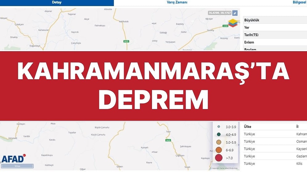 Kahramanmaraş’ta 4.3 Büyüklüğünde Deprem Oldu
