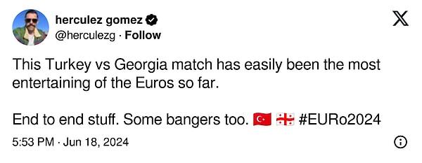 "Türkiye-Gürcistan maçı şu ana kadar Euro 2024'teki en eğlenceli maçtı."