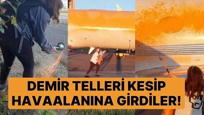 Turuncu Boya Yeniden Ortaya Çıktı: İklim Aktivistleri Bu Kez Havaalanına Girip, Uçakları Boyadı