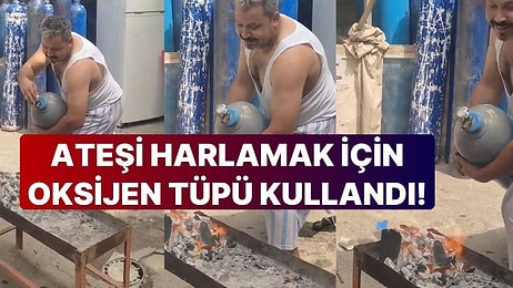 Mangal Yakmak İsteyen Vatandaşın Tehlikeli Anları: Ateşi Harlamak İçin Oksijen Tüpü Kullandı!